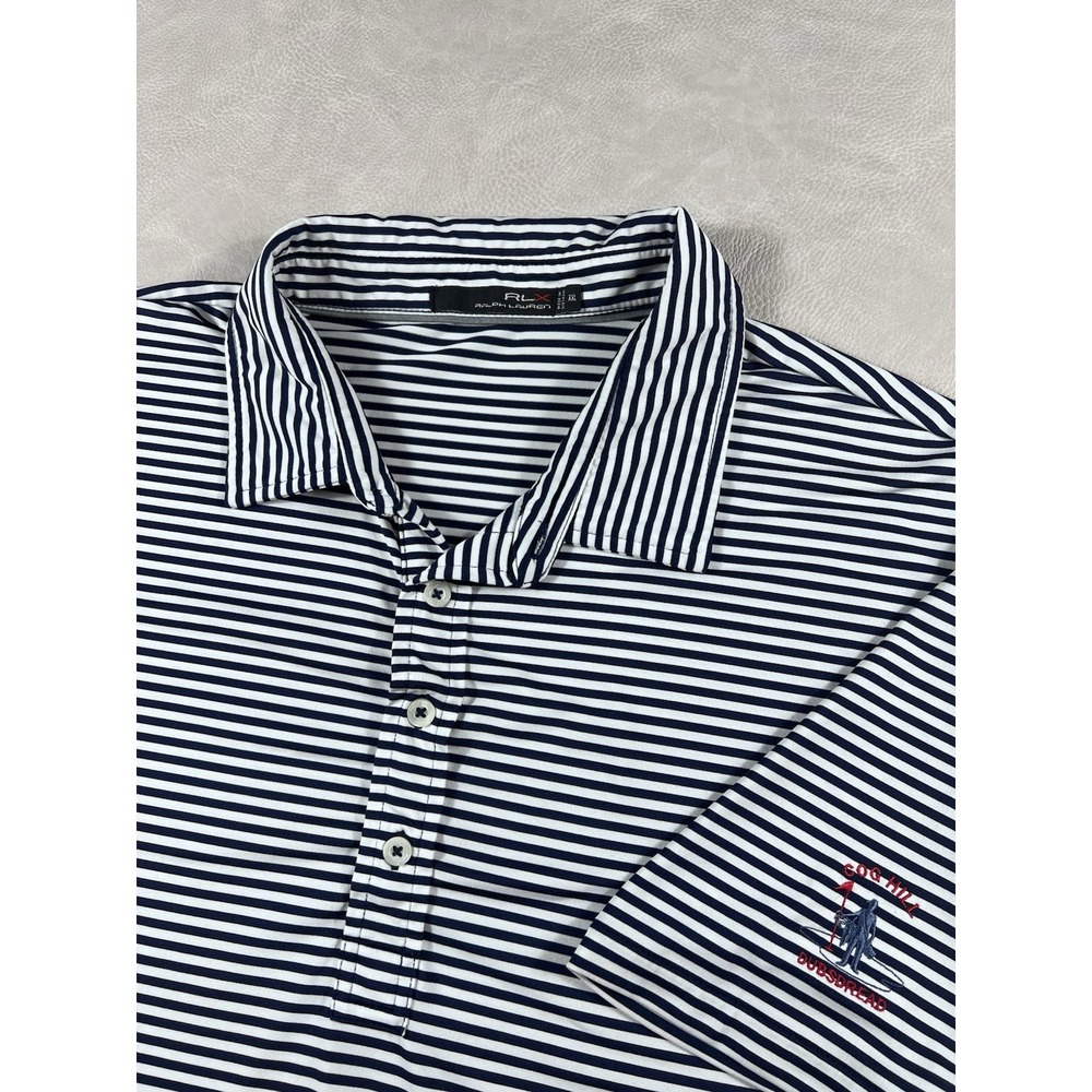 RLX Ralph Lauren Golf Polo Size XXL Navy Blue Stripe Cog Hill Dubsdread Shirt
